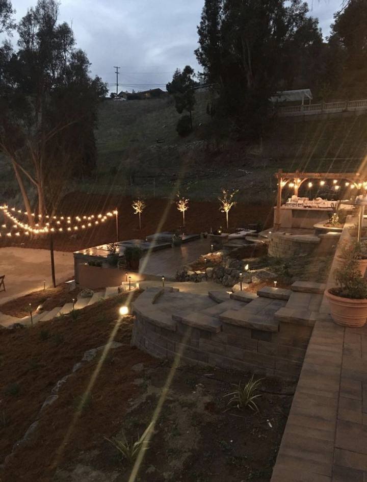 Patio lit up at night