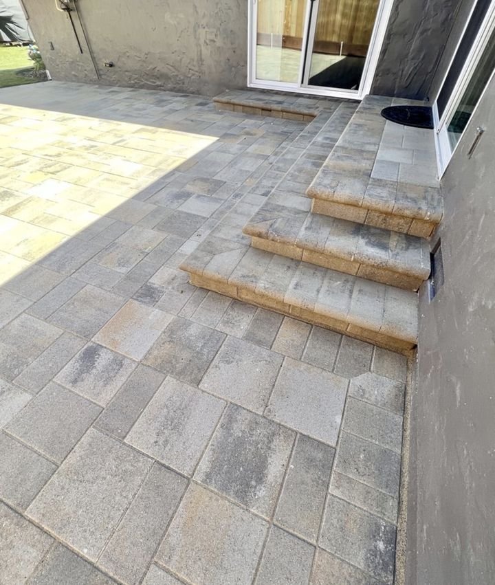 Paver patio with bullnose steps to a slider